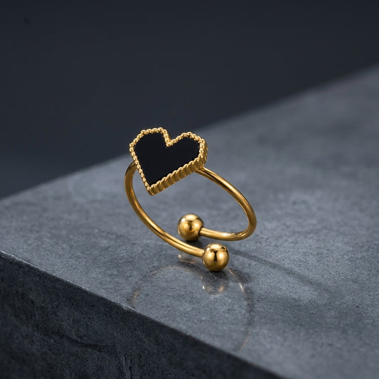 Black Enamel Heart Adjustable Ring