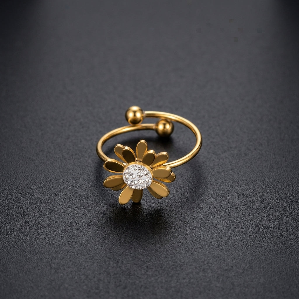 Golden Sunflower Adjustable Ring.