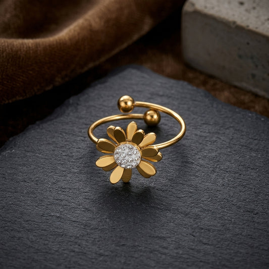Golden Sunflower Adjustable Ring.