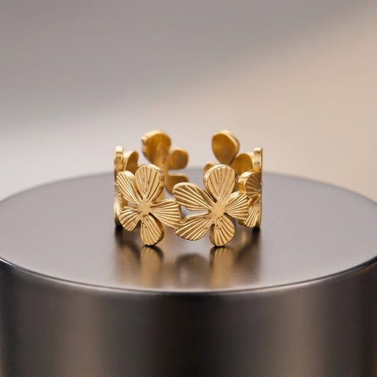 Floral Bloom Adjustable Gold Band