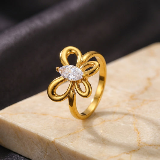 Gold-finished butterfly ring