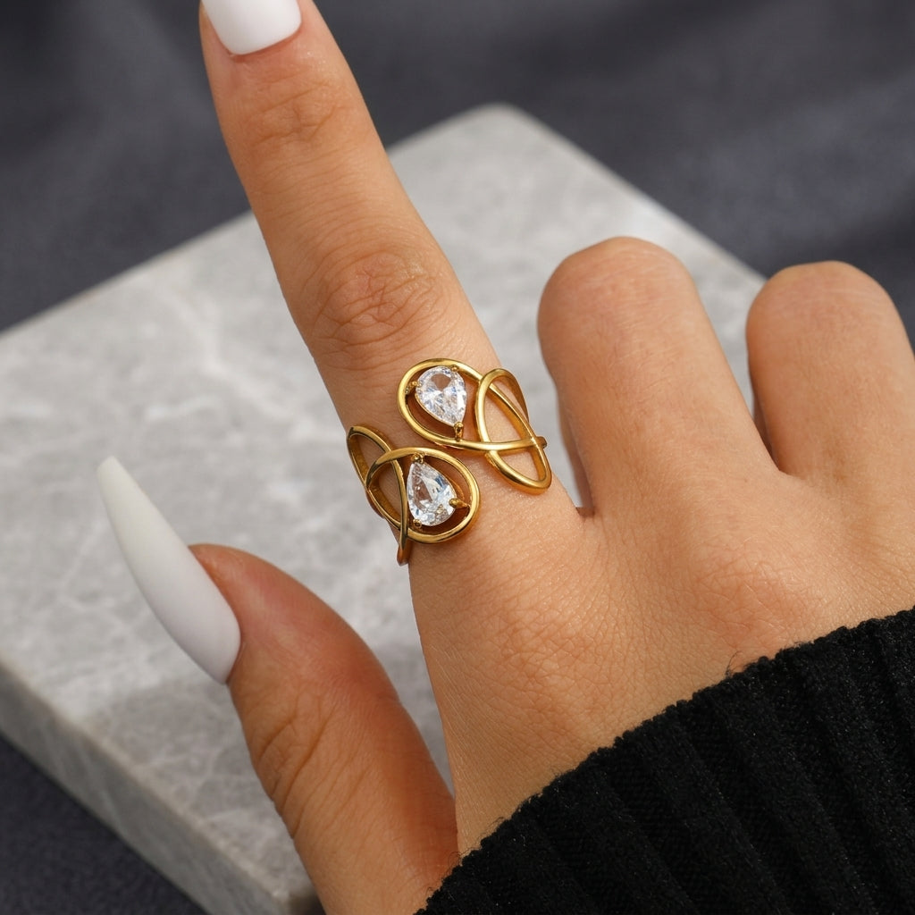 Pear-cut statement ring.