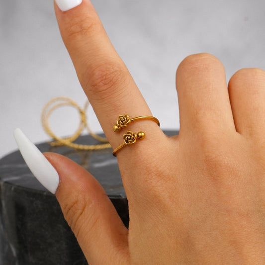 Gold-Toned Dual Rose Adjustable Ring