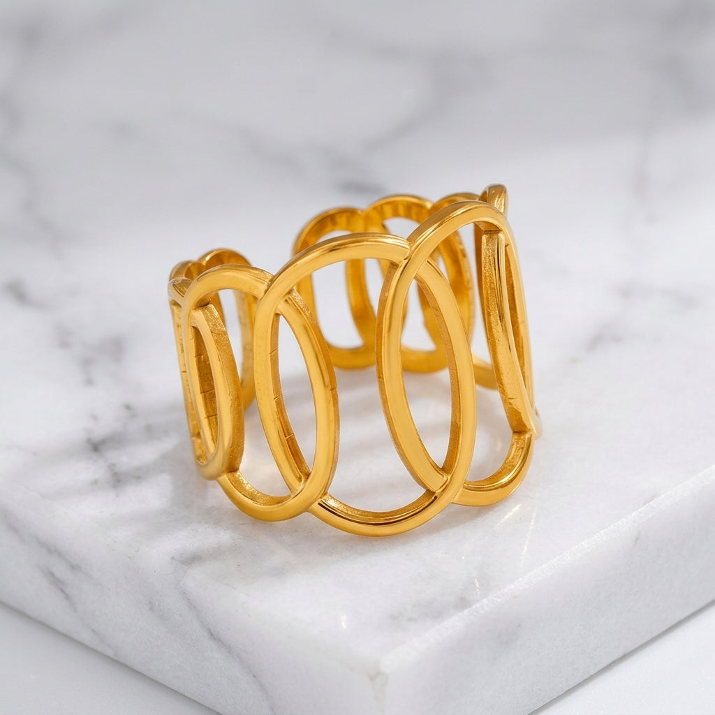 Gold-Plated Hollow Oval Statement Ring.