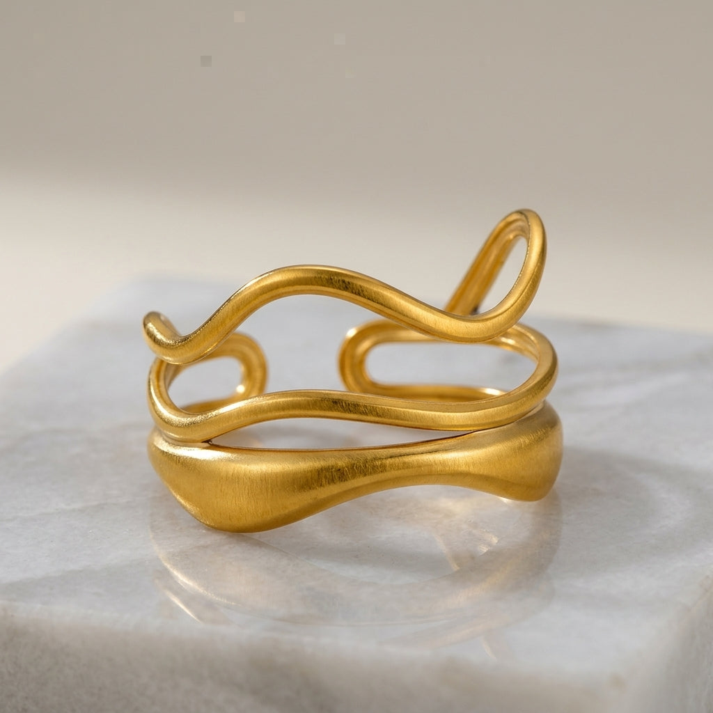 Wavy Triple-Layer Adjustable Ring