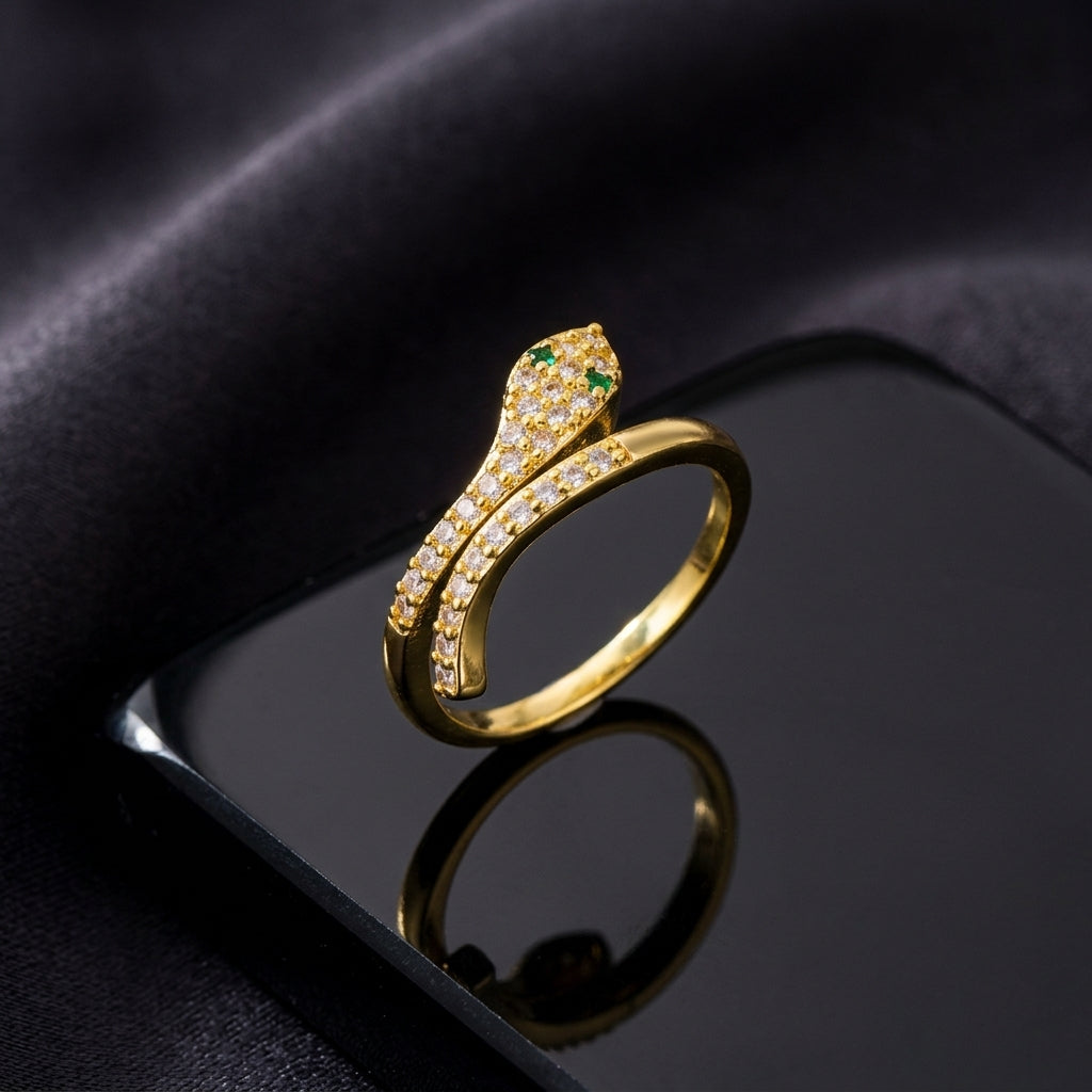 Emerald-Eyed Snake Adjustable Ring.