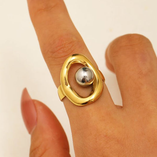 Geometric Duo-Tone Statement Ring.