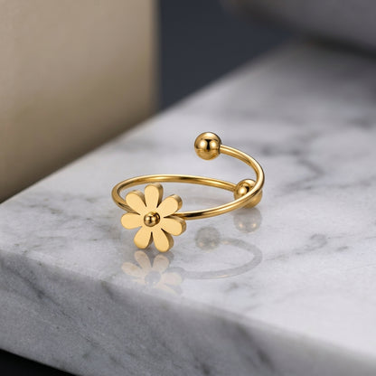 Gold-Plated Adjustable Daisy Flower Ring.