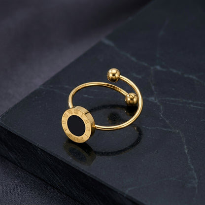 Classic Gold Roman Numeral Ring with Onyx Accent