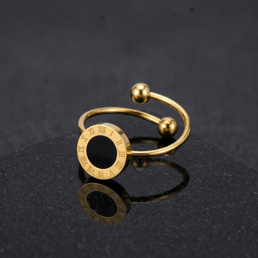 Classic Gold Roman Numeral Ring with Onyx Accent