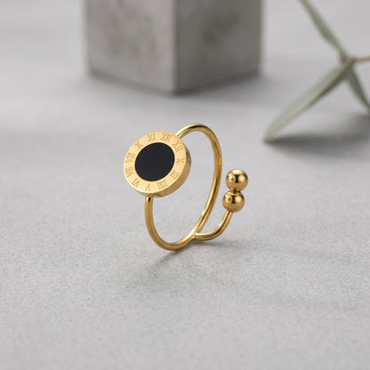 Classic Gold Roman Numeral Ring with Onyx Accent