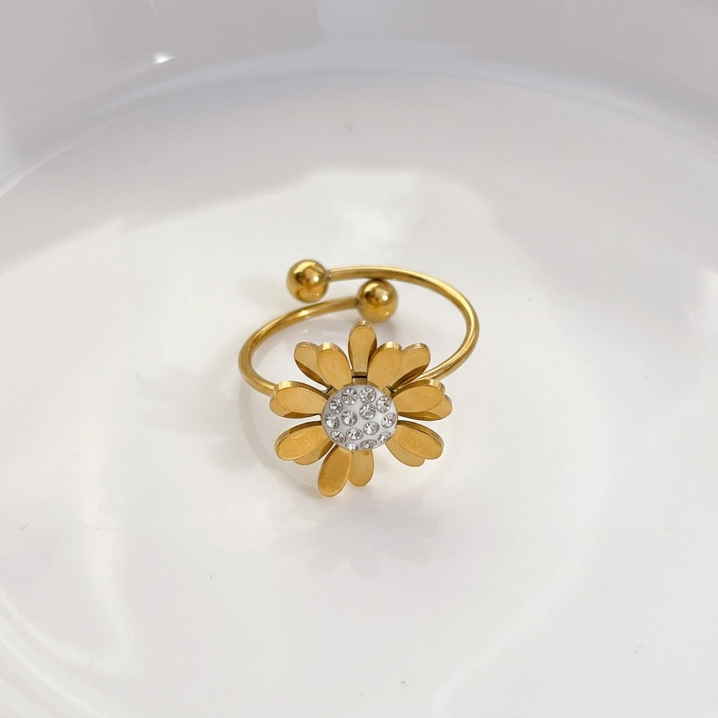 Golden Sunflower Adjustable Ring.