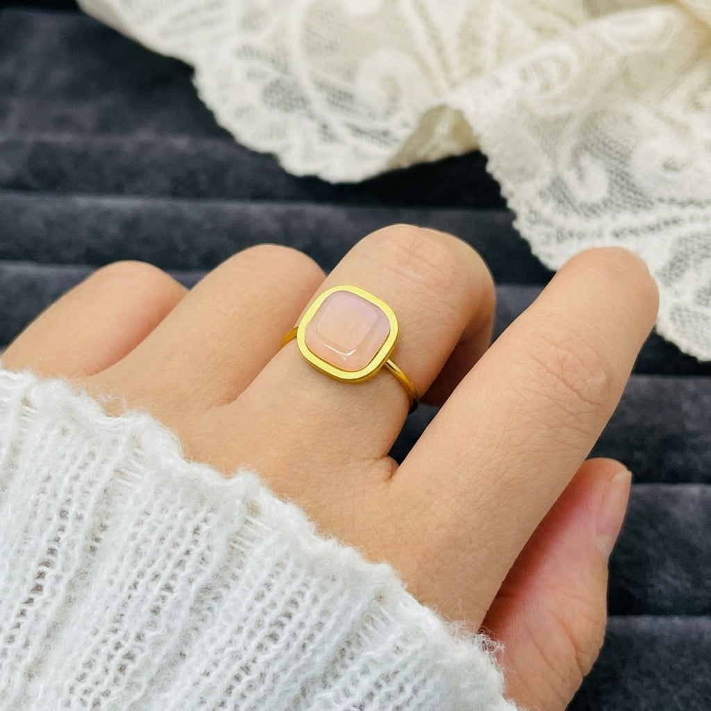 Square Peach Moonstone Ring