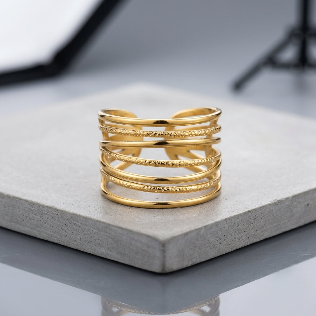 Gold-toned multi-layered statement ring