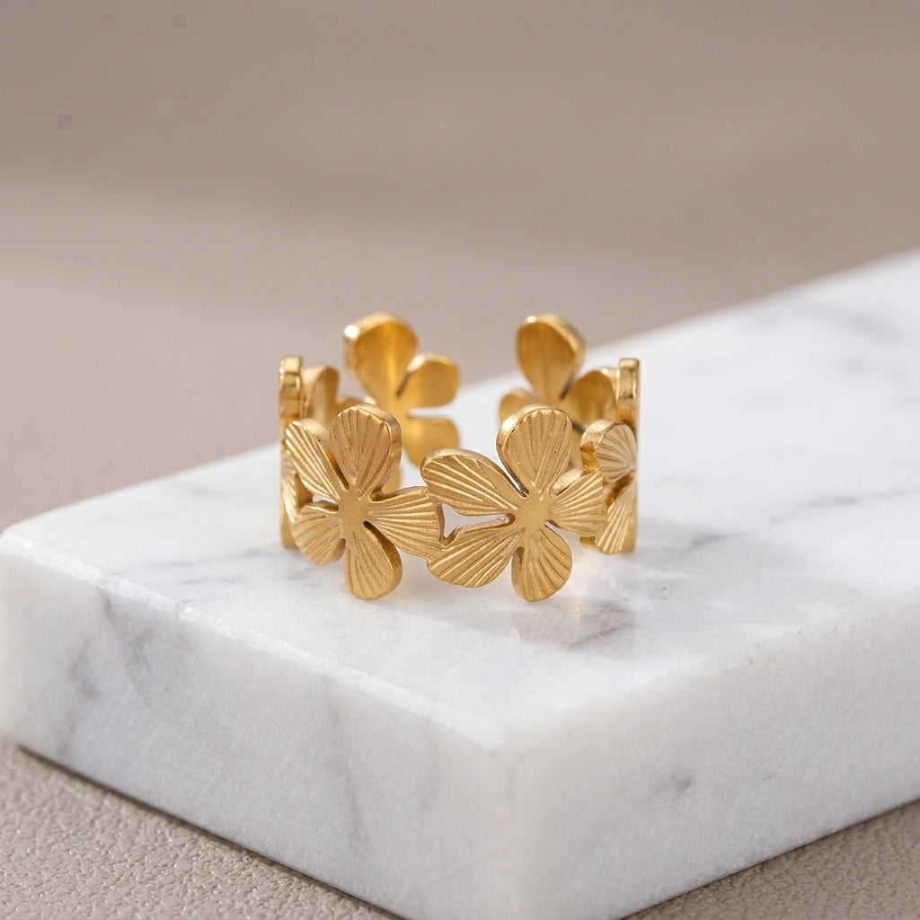 Floral Bloom Adjustable Gold Band