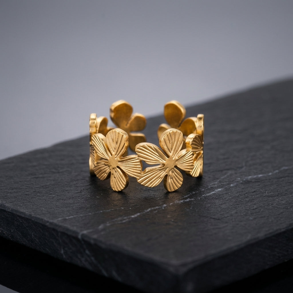 Floral Bloom Adjustable Gold Band