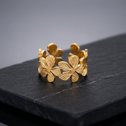 Floral Bloom Adjustable Gold Band