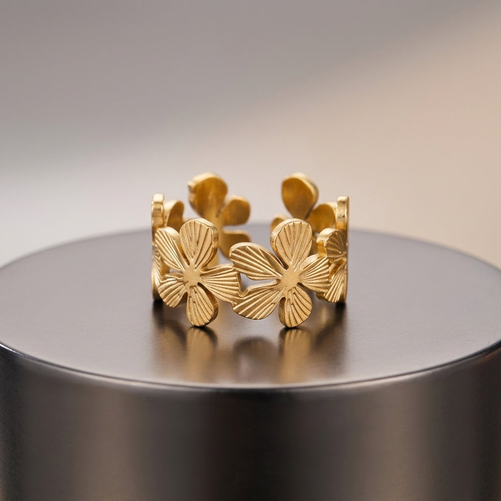 Floral Bloom Adjustable Gold Band