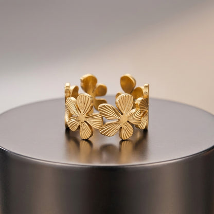 Floral Bloom Adjustable Gold Band