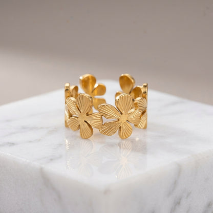 Floral Bloom Adjustable Gold Band