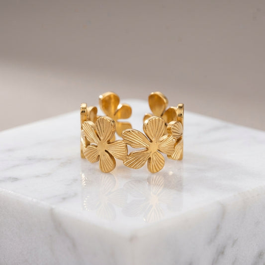 Floral Bloom Adjustable Gold Band