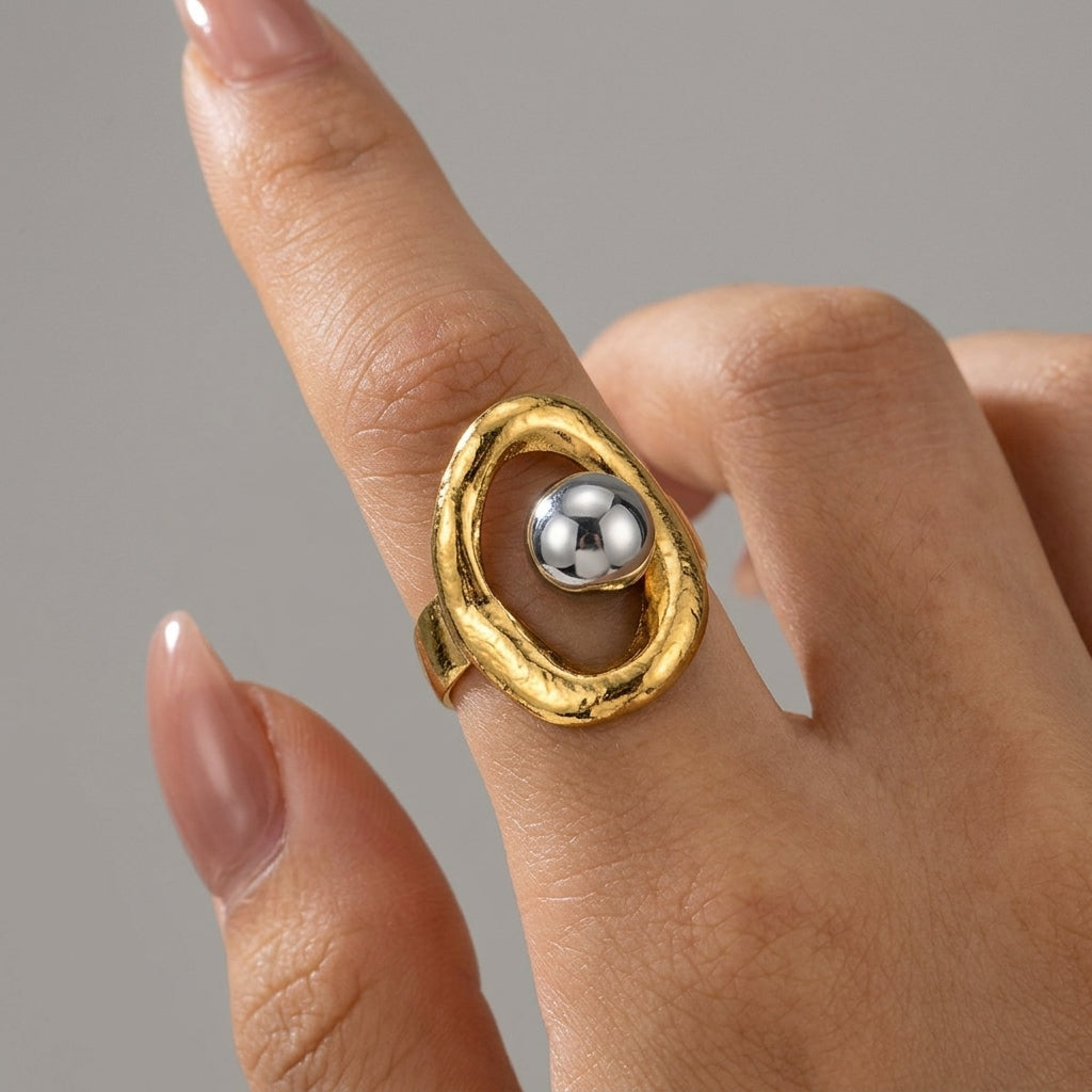 Geometric Duo-Tone Statement Ring.