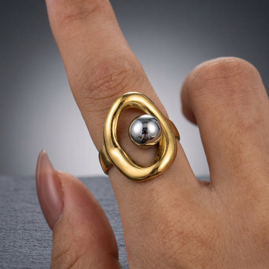 Geometric Duo-Tone Statement Ring.