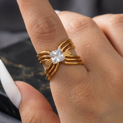 Gold-Tone Geometric Cross-Band Ring