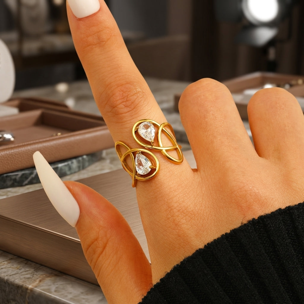 Pear-cut statement ring.