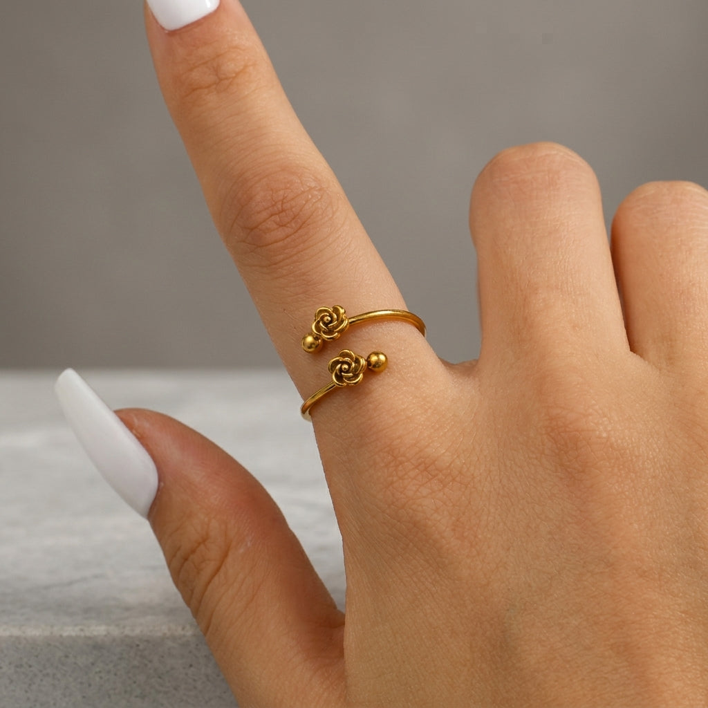Gold-Toned Dual Rose Adjustable Ring