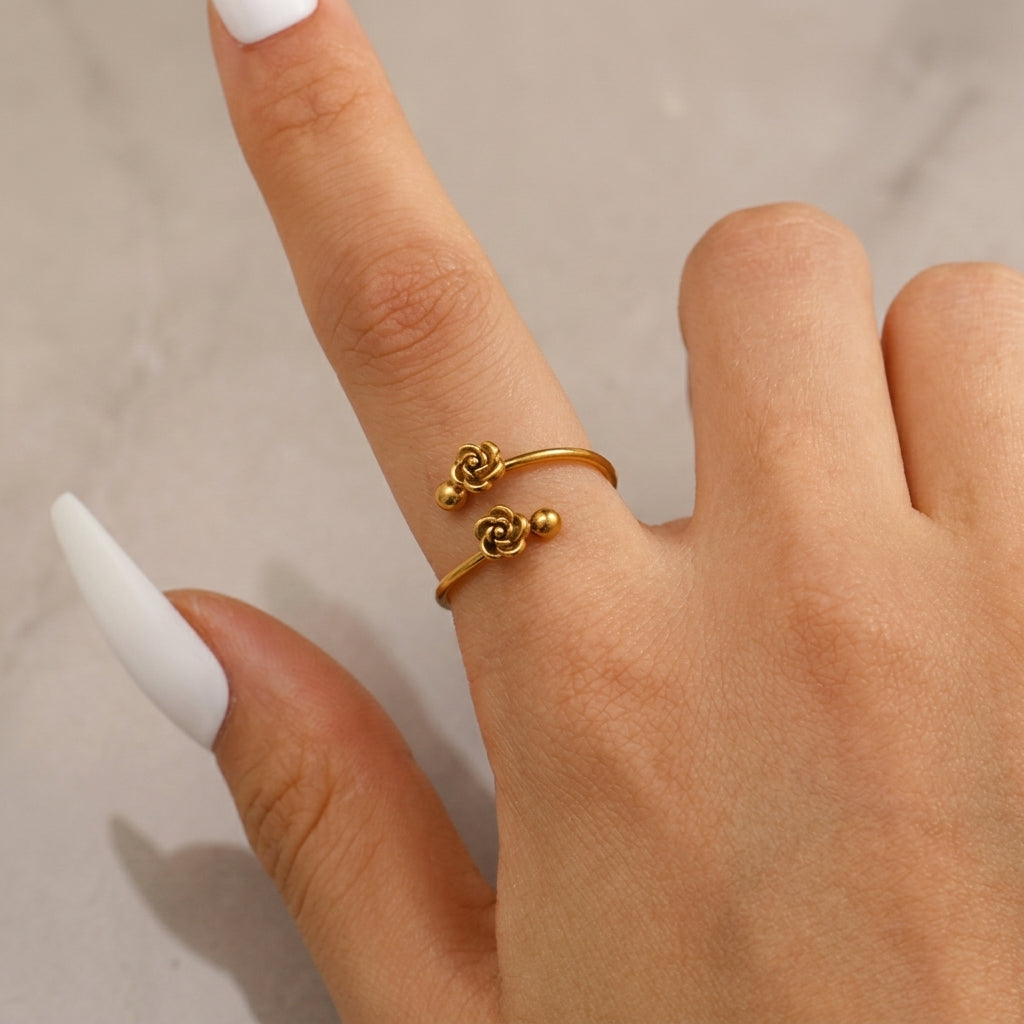 Gold-Toned Dual Rose Adjustable Ring