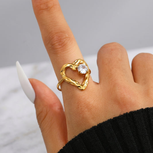 Textured gold-plated heart ring