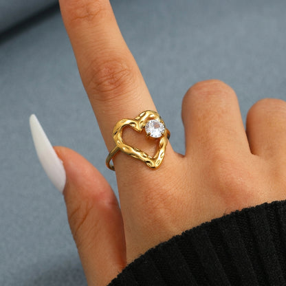 Textured gold-plated heart ring
