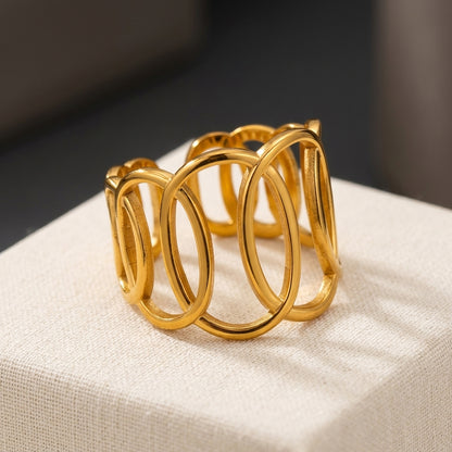 Gold-Plated Hollow Oval Statement Ring.