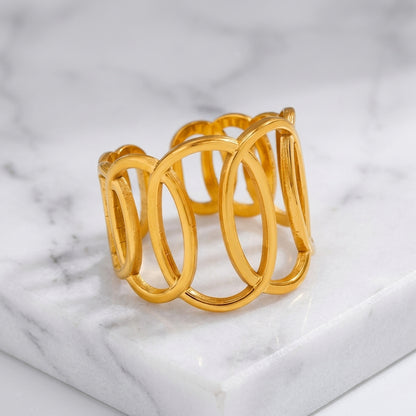 Gold-Plated Hollow Oval Statement Ring.