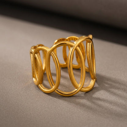 Gold-Plated Hollow Oval Statement Ring.
