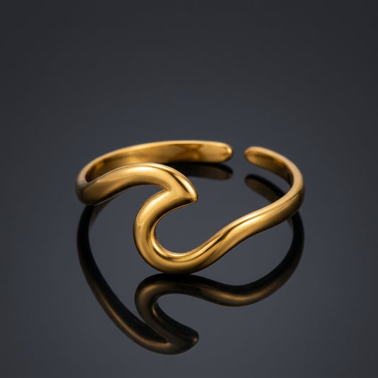 Gold-plated adjustable wave ring.