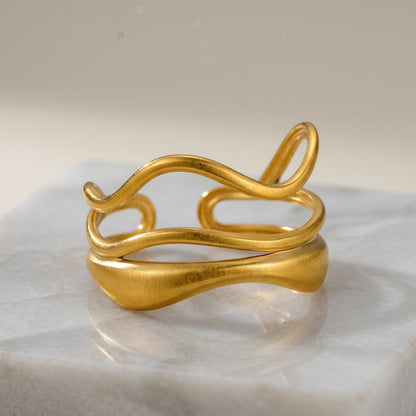 Wavy Triple-Layer Adjustable Ring