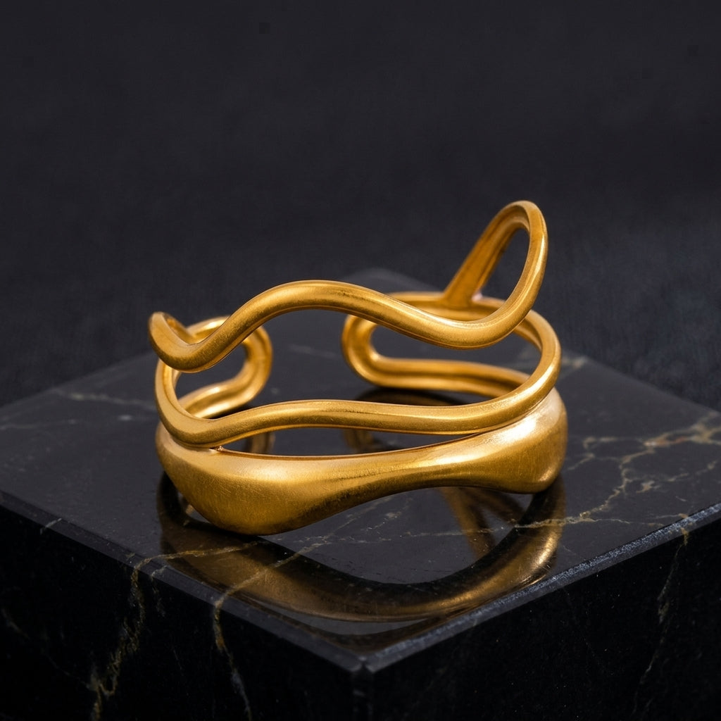Wavy Triple-Layer Adjustable Ring