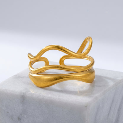 Wavy Triple-Layer Adjustable Ring