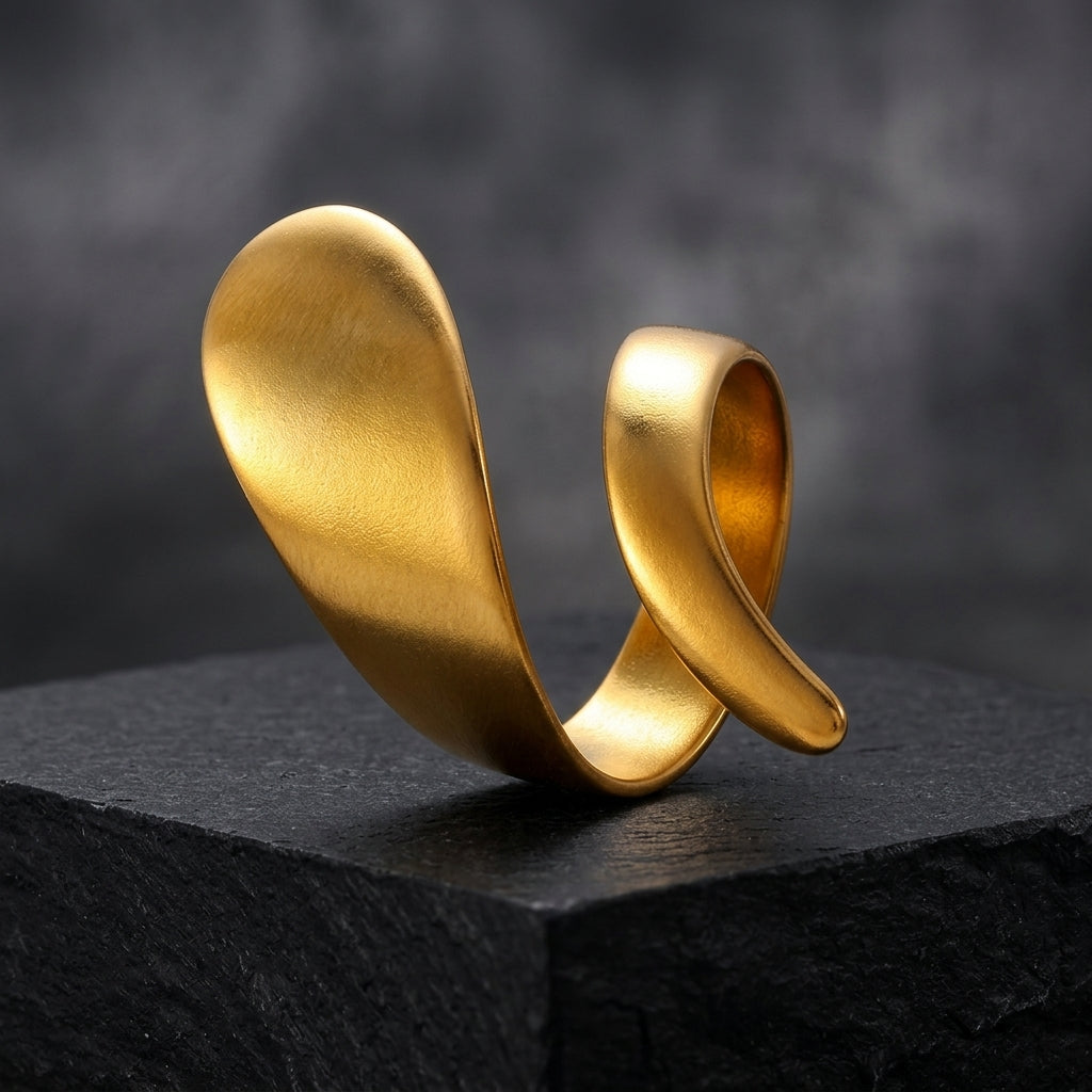 Gold-Plated Adjustable Stainless Steel Swirl Ring.