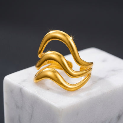 Gilded Waves Adjustable Statement Ring