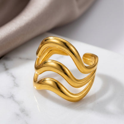 Gilded Waves Adjustable Statement Ring