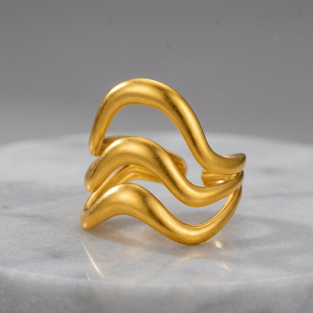 Gilded Waves Adjustable Statement Ring