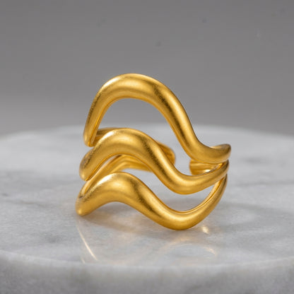 Gilded Waves Adjustable Statement Ring
