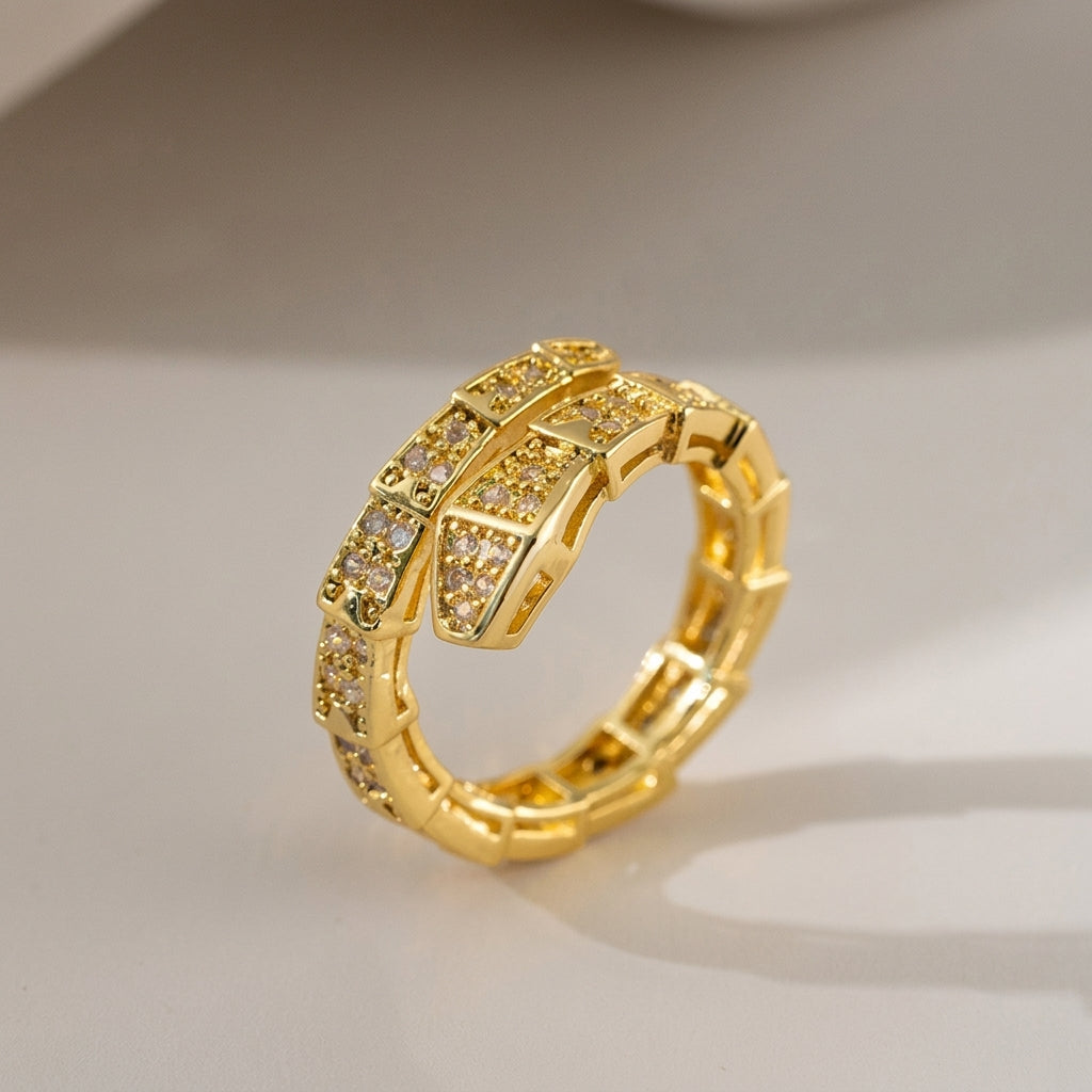 Zircon Encrusted Snake Wrap Ring.