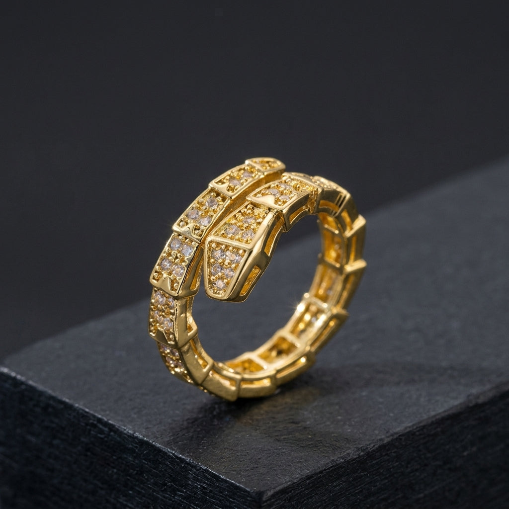 Zircon Encrusted Snake Wrap Ring.