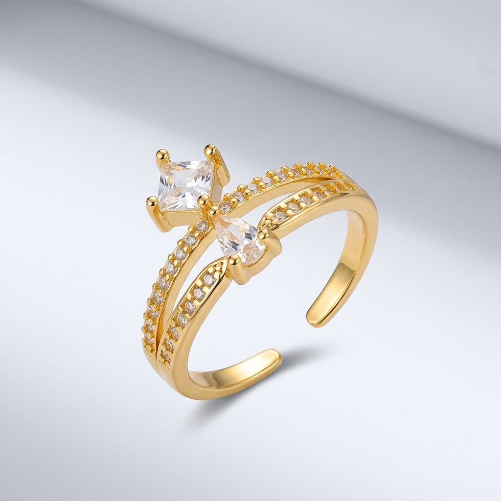 Double-Layer Adjustable Crystal Ring.