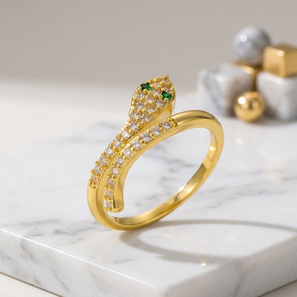 Emerald-Eyed Snake Adjustable Ring.