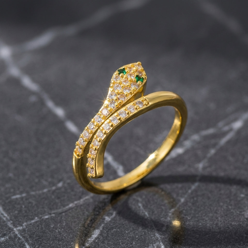 Emerald-Eyed Snake Adjustable Ring.